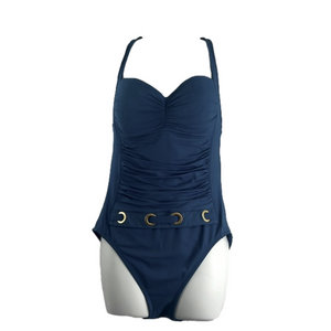 Bleu by Rod Beattie Blue One Piece with Gold Ring Belt Detail